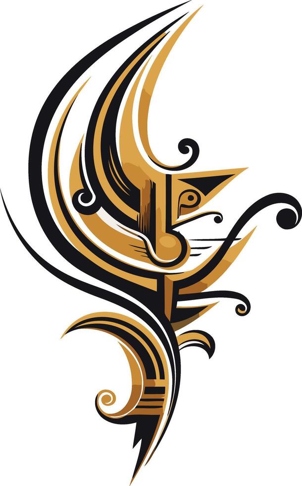 A stylized letter f with a black and gold design vector