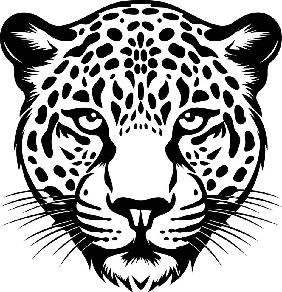 A black and white drawing of a leopard head vector