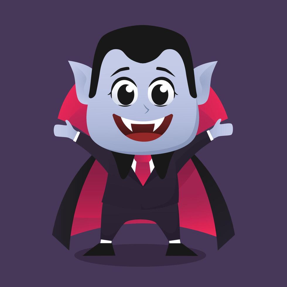 Count Dracula Vampire monster with big fang wearing mantle in cute cartoon art illustration perfect for horror and Halloween design themes editable asset template vector