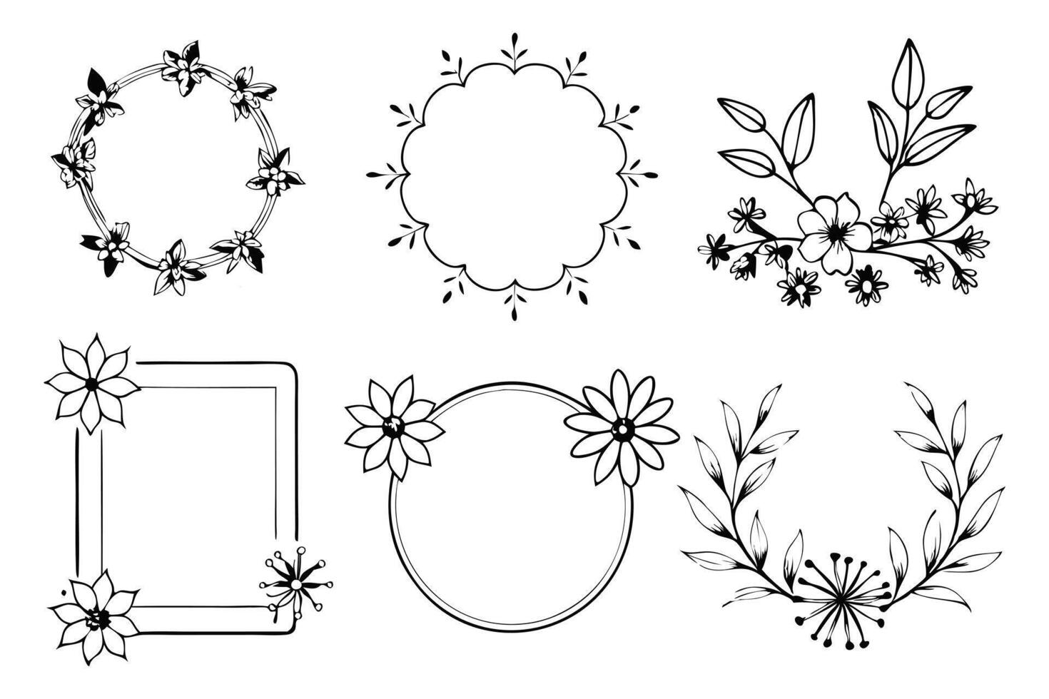 Set of floral frames and leaves illustration vector
