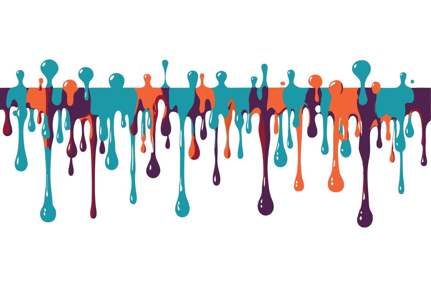 Color Paint Dripping Border Collection water oil paint blood ink or melt chocolate drips silhouettes set. Liquid stains abstract splatter design elements isolated on white background vector