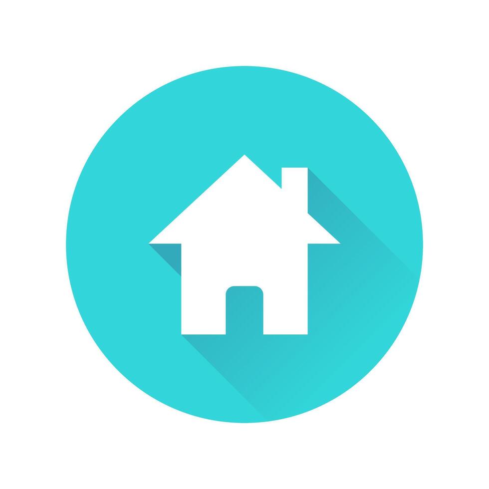 House home round long shadow icon. White Address sign symbol on blue circular button illustration vector