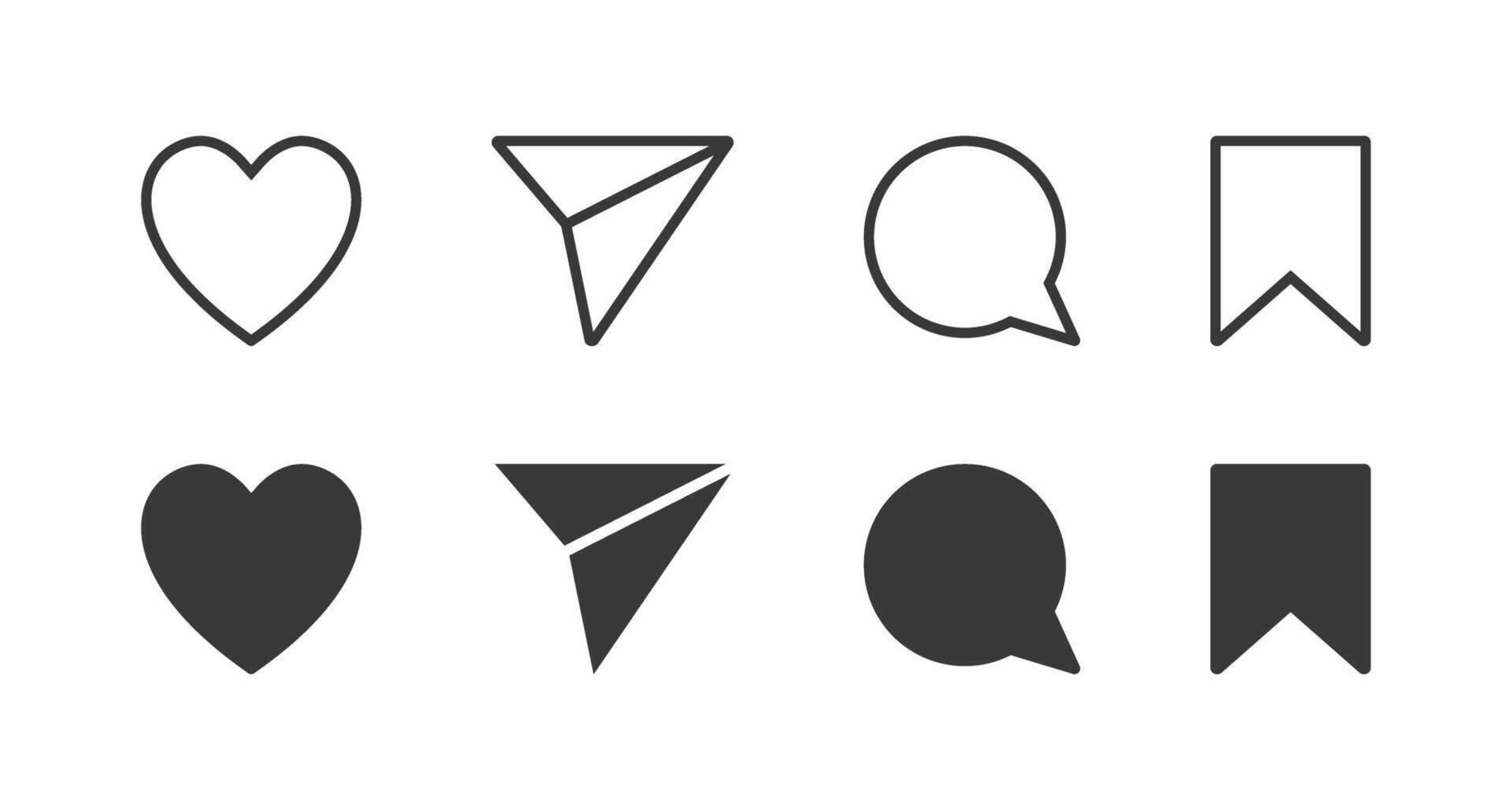 Like share comment and save button solid line icons. Web social network user interface icon set vector