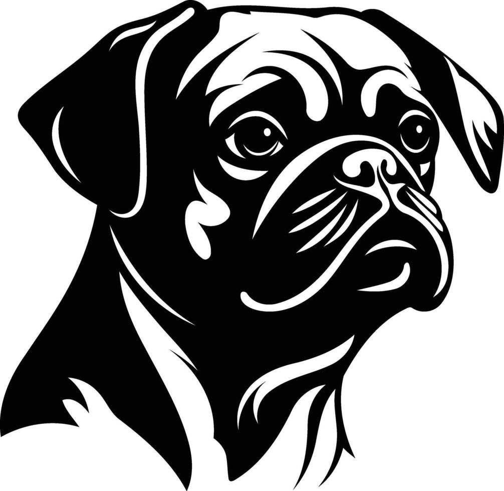 A black and white pug dog head on a white background vector