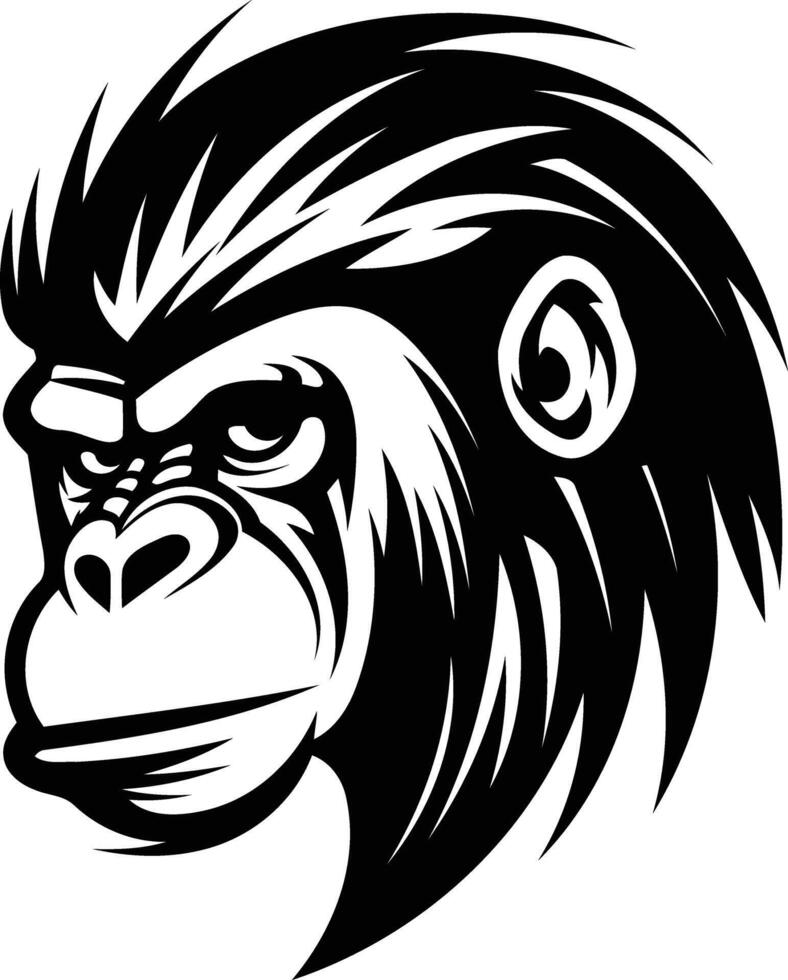 A black and white gorilla head with a long hair vector