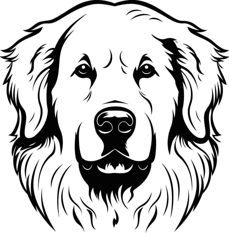 A dog's head is drawn in black and white vector