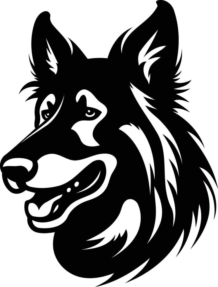 A black and white dog head with a long tail vector
