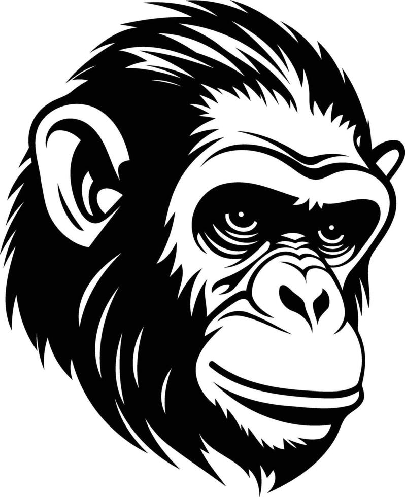 A black and white monkey head with a big nose vector