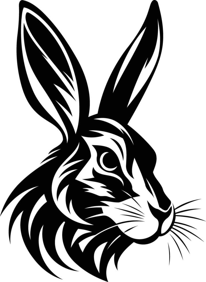 A black and white rabbit head with long ears vector