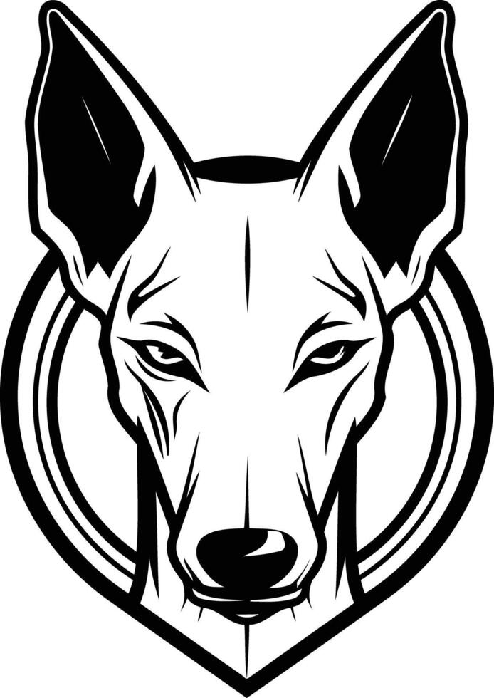 A black and white dog head with a shield vector