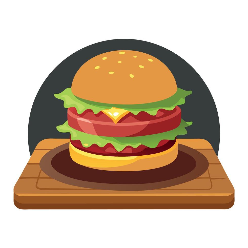 Juicy American burger. hamburger or cheeseburger with beef patty. tomatoes. lettuce. sauce and bacon vector