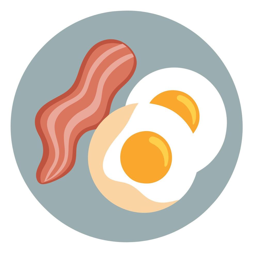 Bacon and eggs on a light gray background. Copy space. Food Photography vector