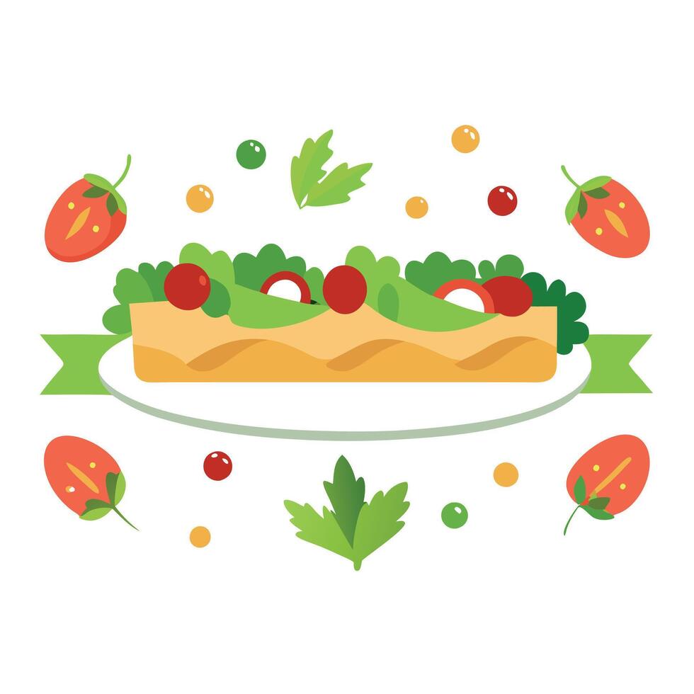 Horizontal banner for a catering company. a set of bruschetta with vegetables and herbs. an assortme vector