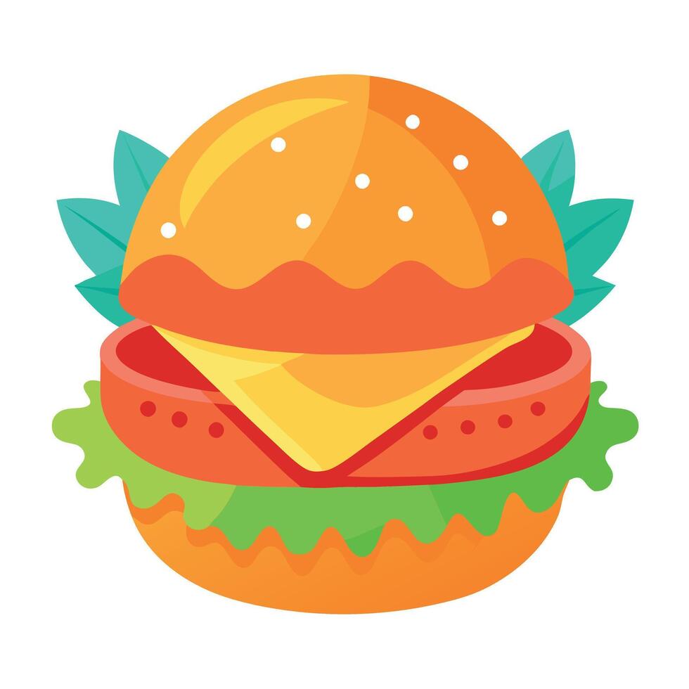 Delicious fish burger with tomatoes. cheese slices and fresh lettuce . vector