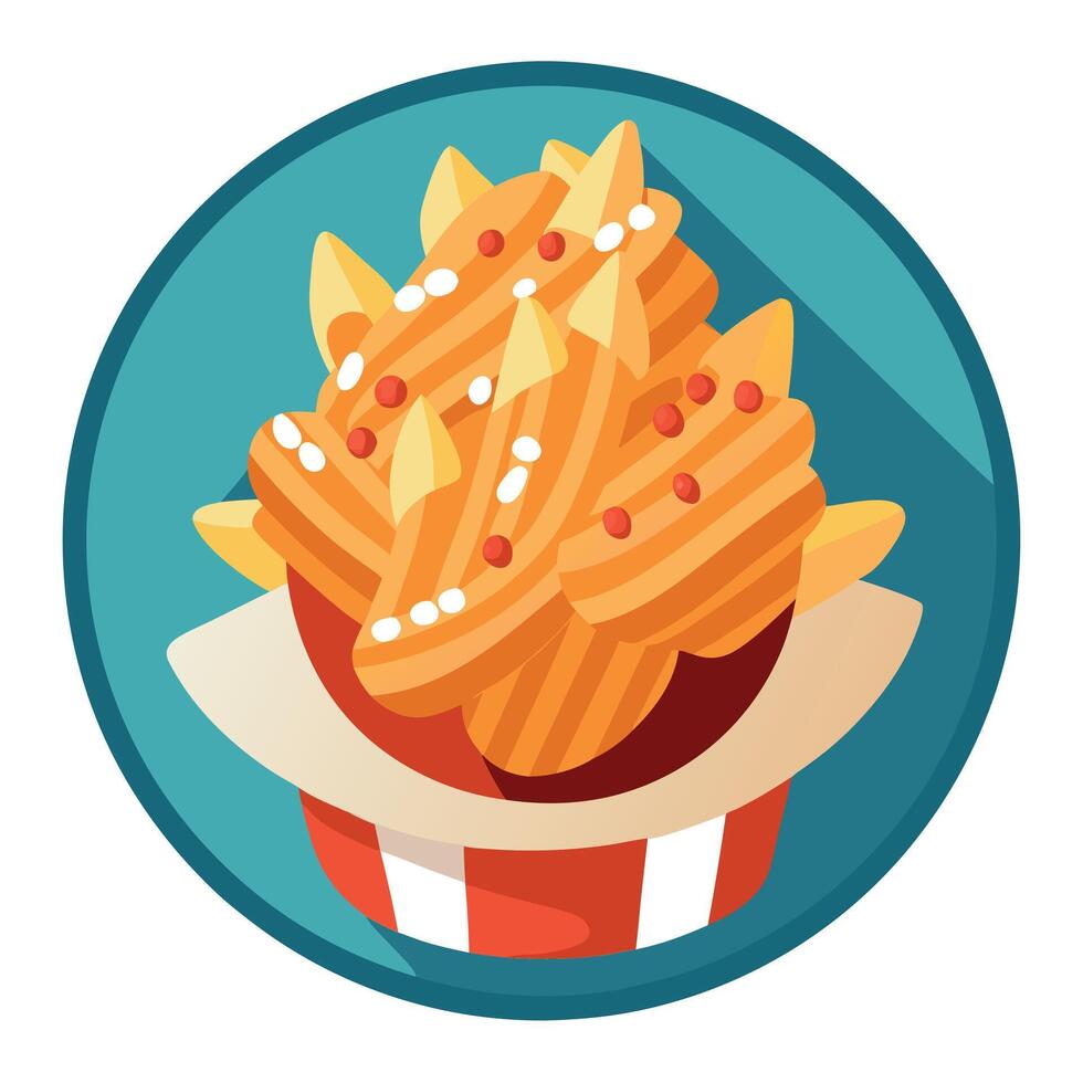 Loaded French fries with crispy bacon. cheese sauce. and spring onion. vector