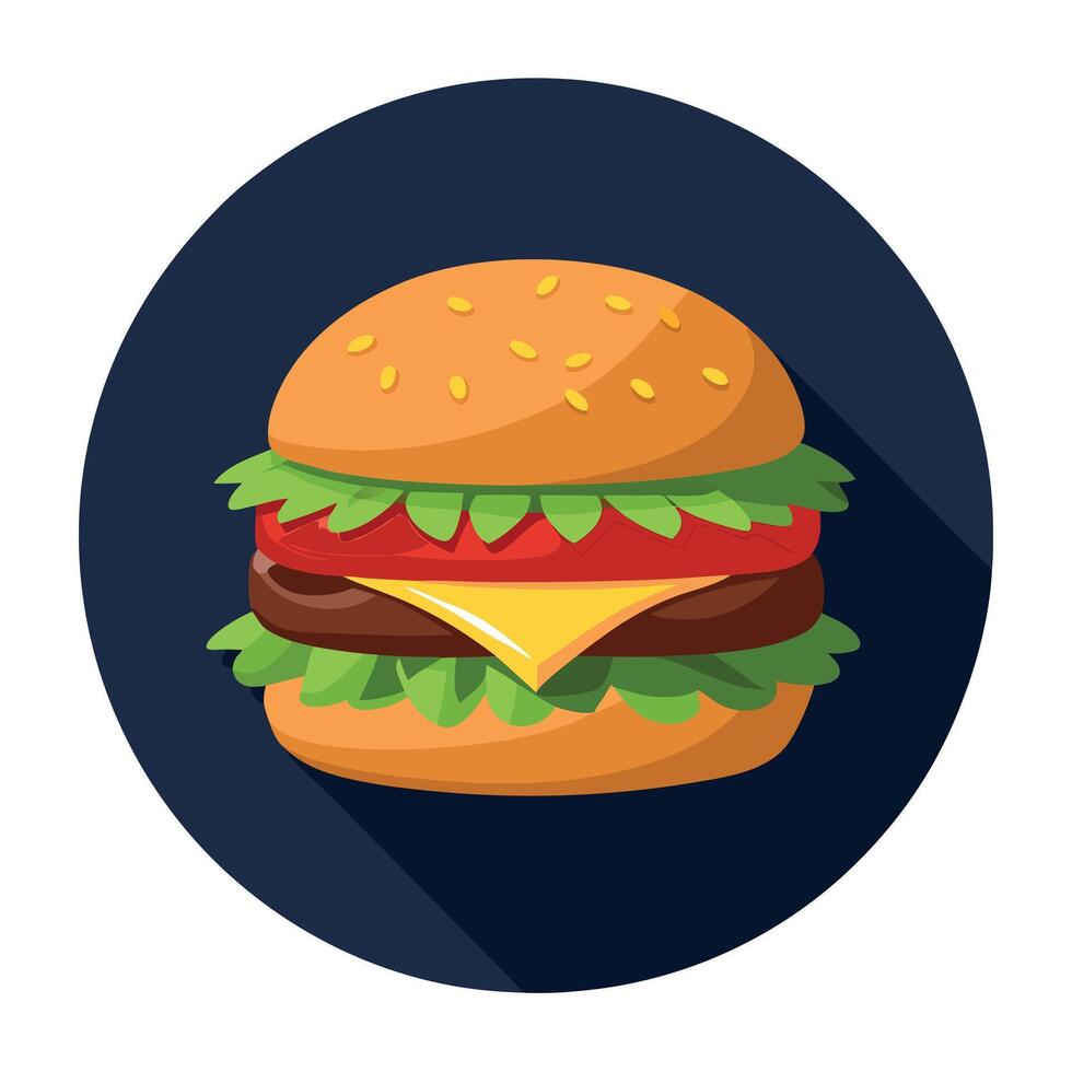 Burger with beef. lettuce. tomato. cheese. cucumber wih dark background vector