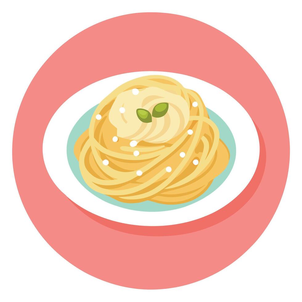A Plate of Spaghetti Carbonara With Parmesan Cheese and Pink Background vector