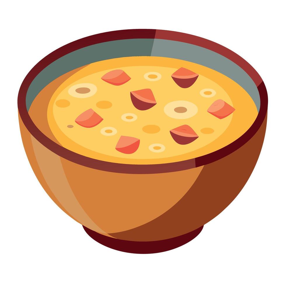Bowl of creamy potato soup with tender chunks of potato bacon bits and cheddar cheese vector