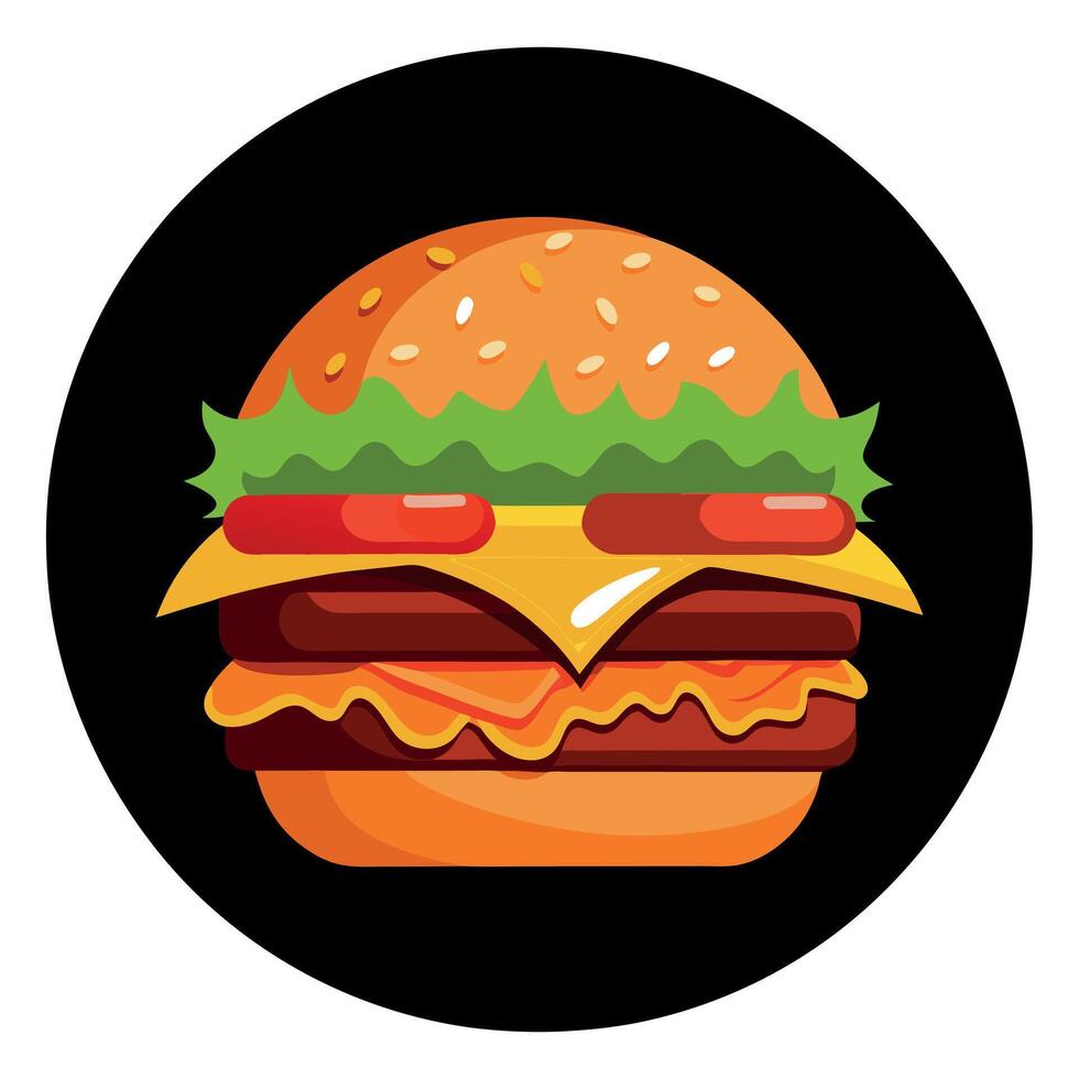 Bacon cheeseburger hamburger with BBQ sauce and lettuce on black background. bacon. cheeseburger. ha vector