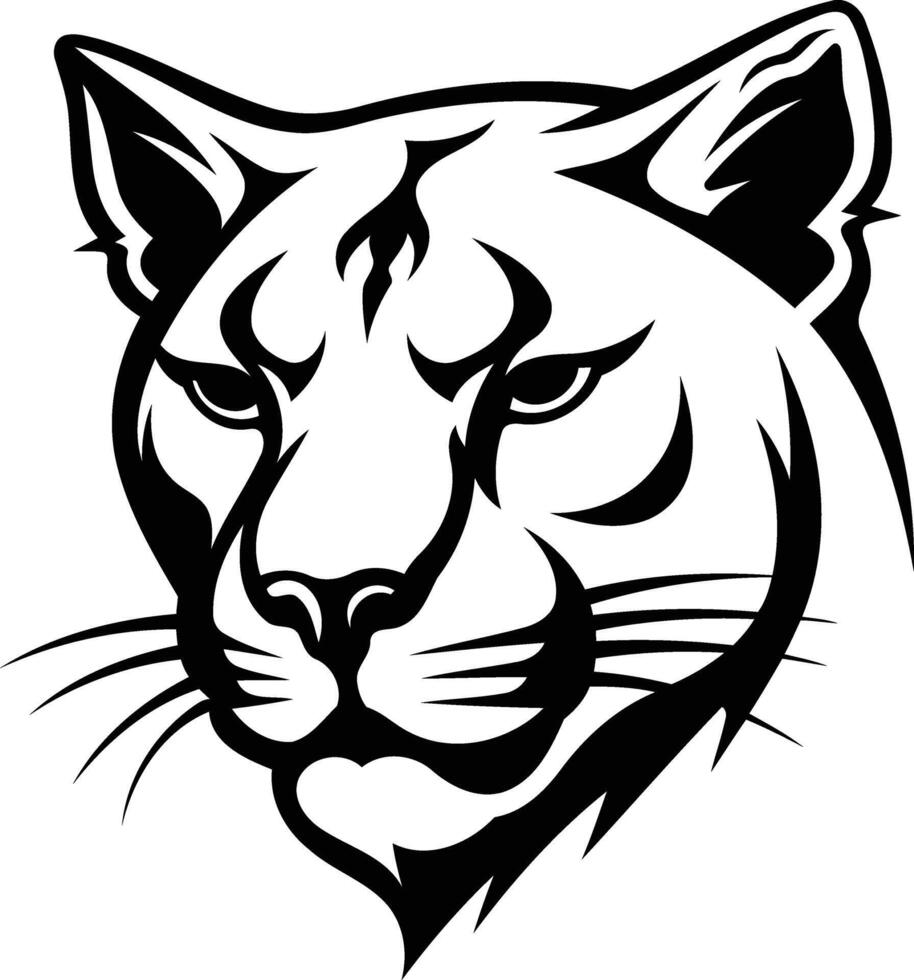 A black and white drawing of a panther head vector
