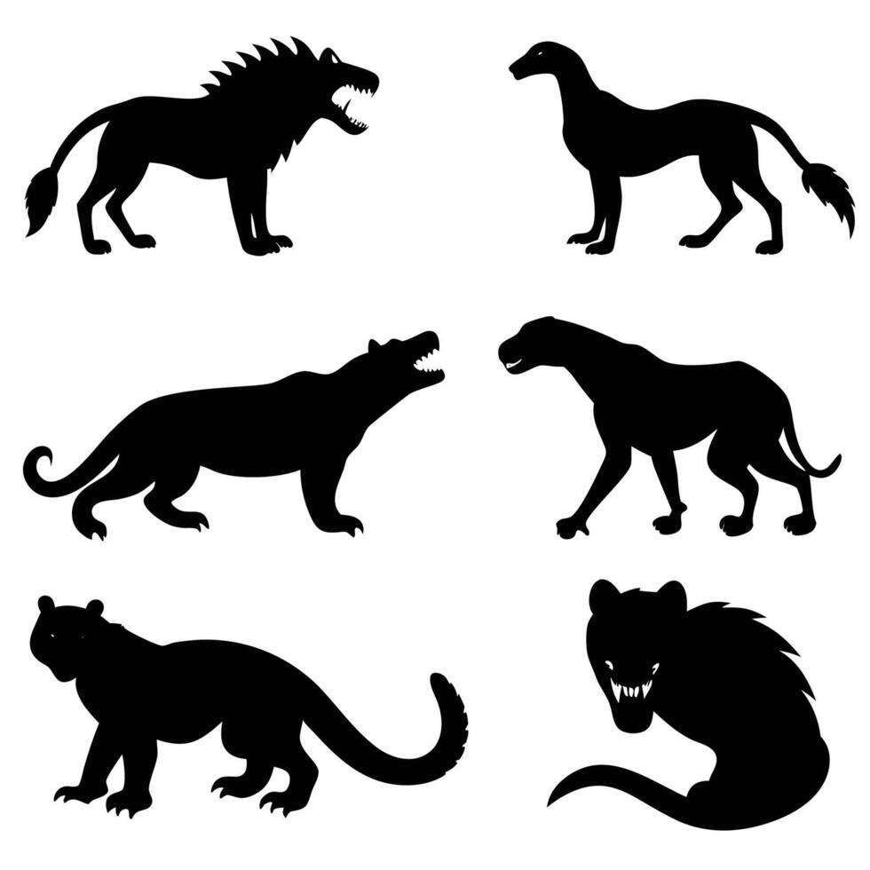 Silhouettes of Six Majestic Jungle Predators on the Prowl vector
