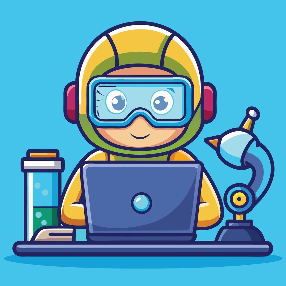 Cartoon Icon of a Diver Using Laptop While Scuba Diving vector