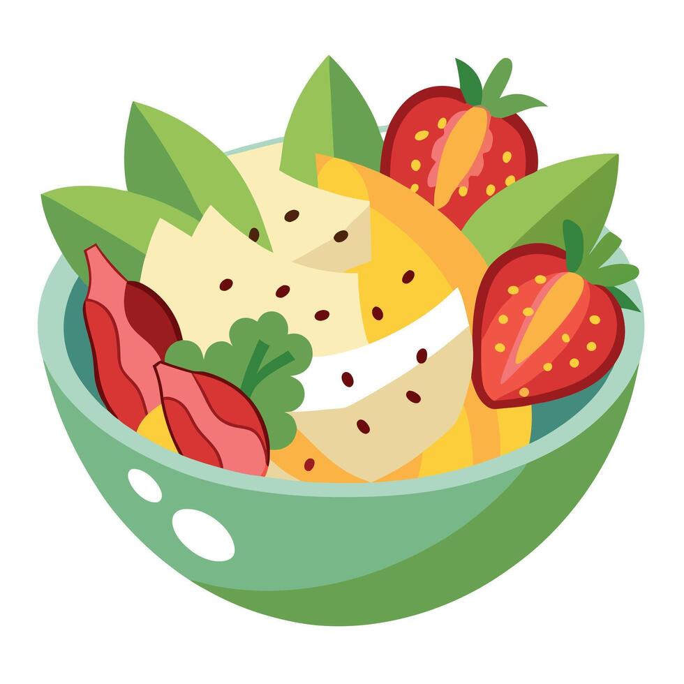 Healthy chicken salad with bacon avocado strawberry and sweet corn vector