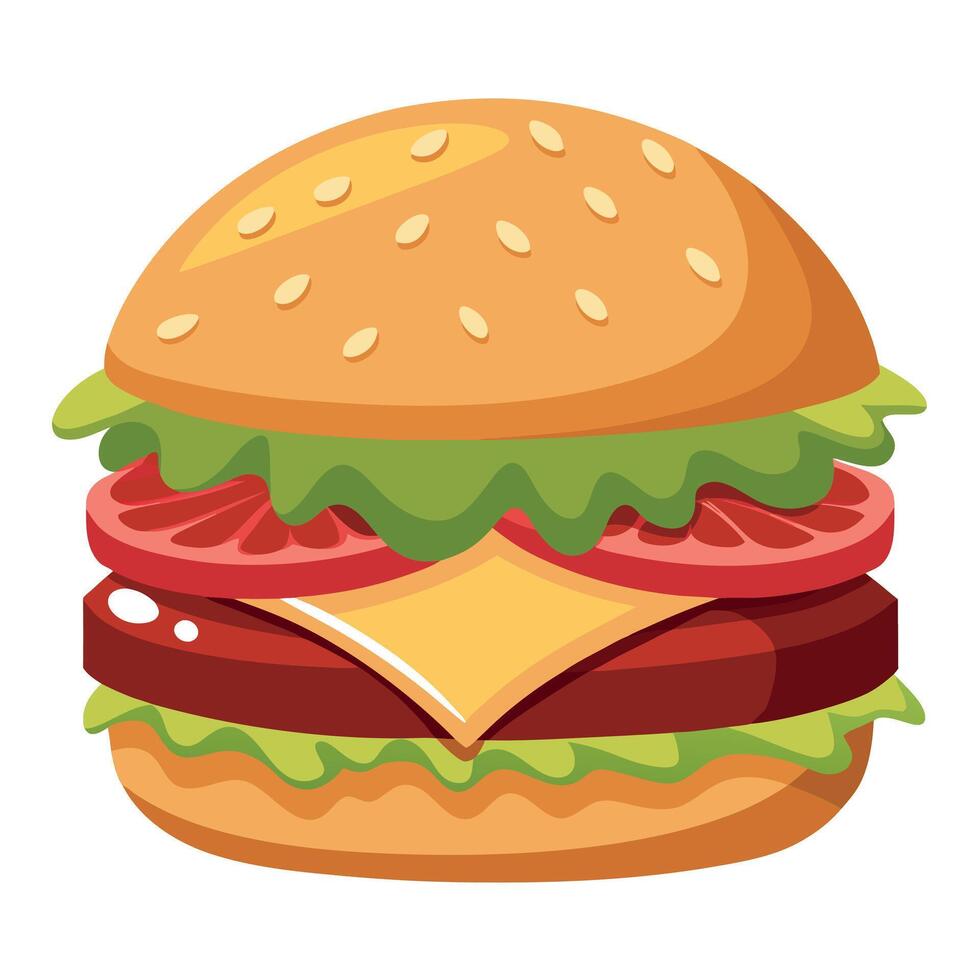 A classic burger with crispy bacon. fresh lettuce. juicy tomato. and melted cheese vector