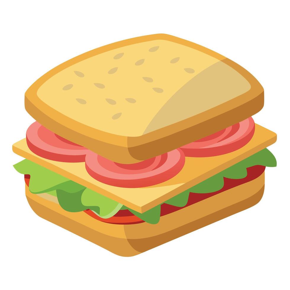 Fresh sandwich with ham. cheese. tomatoes. fast food on white background. isolate vector