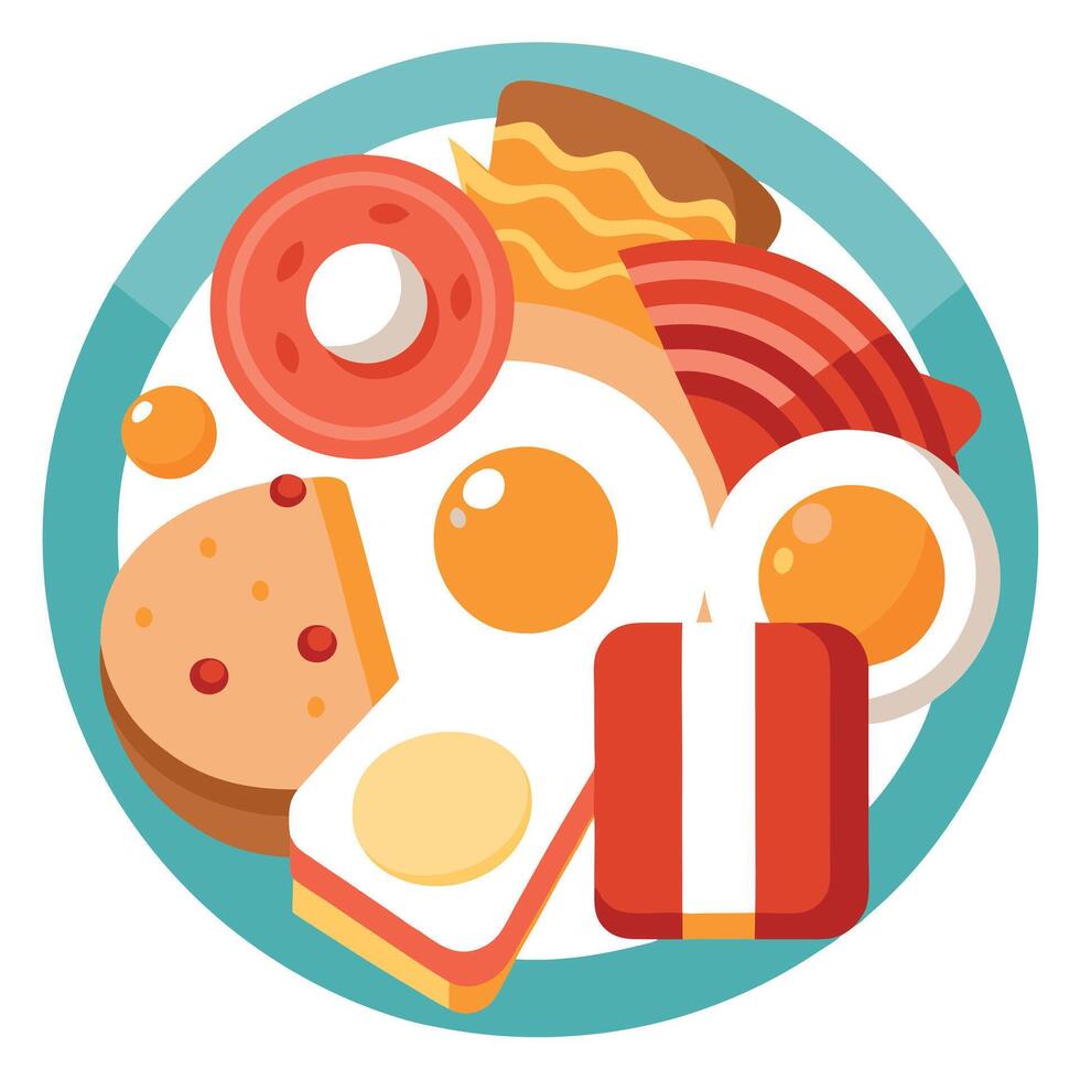 Breakfast Foods Collage Featuring Eggs. Bacon. Toast. and Pork Meat vector