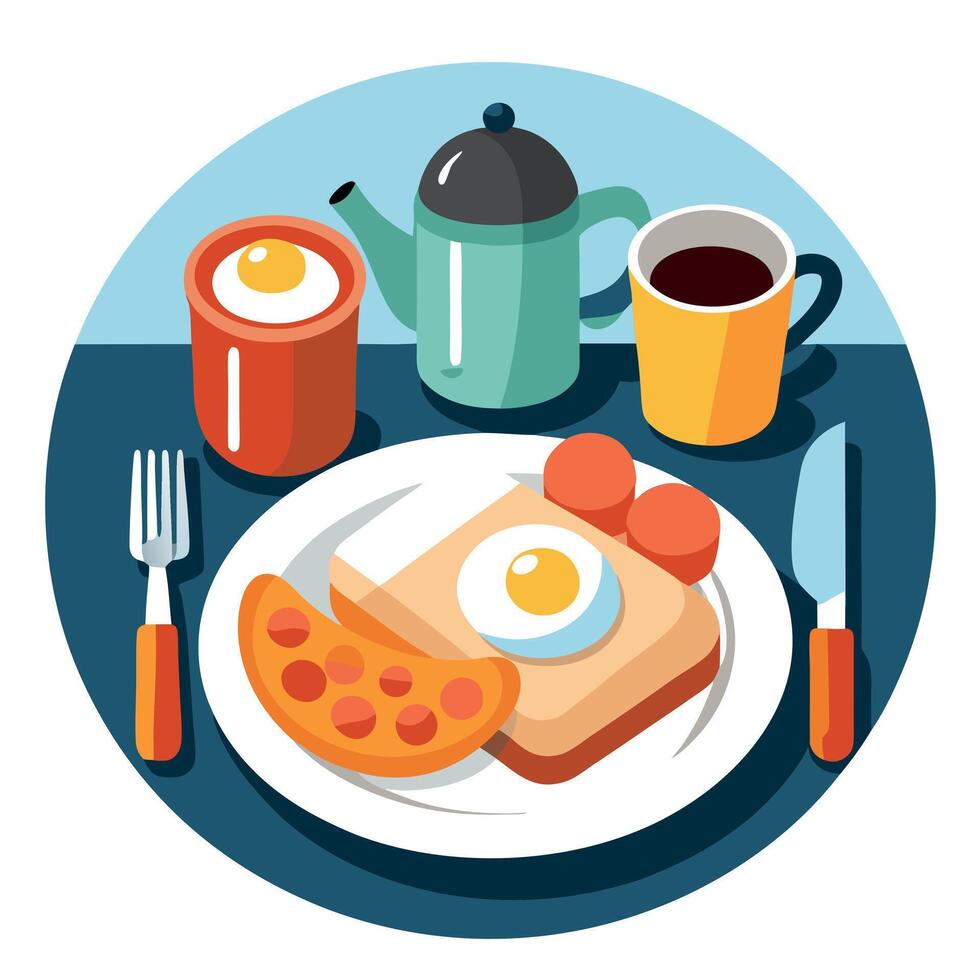 Classic english breakfast on a well lit table with morning light. appetizing food. vector
