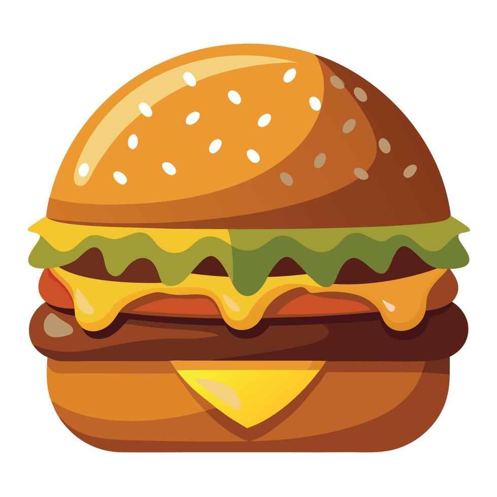 Delicious and hearty beef burger loaded with caramelized onions and melted cheese vector