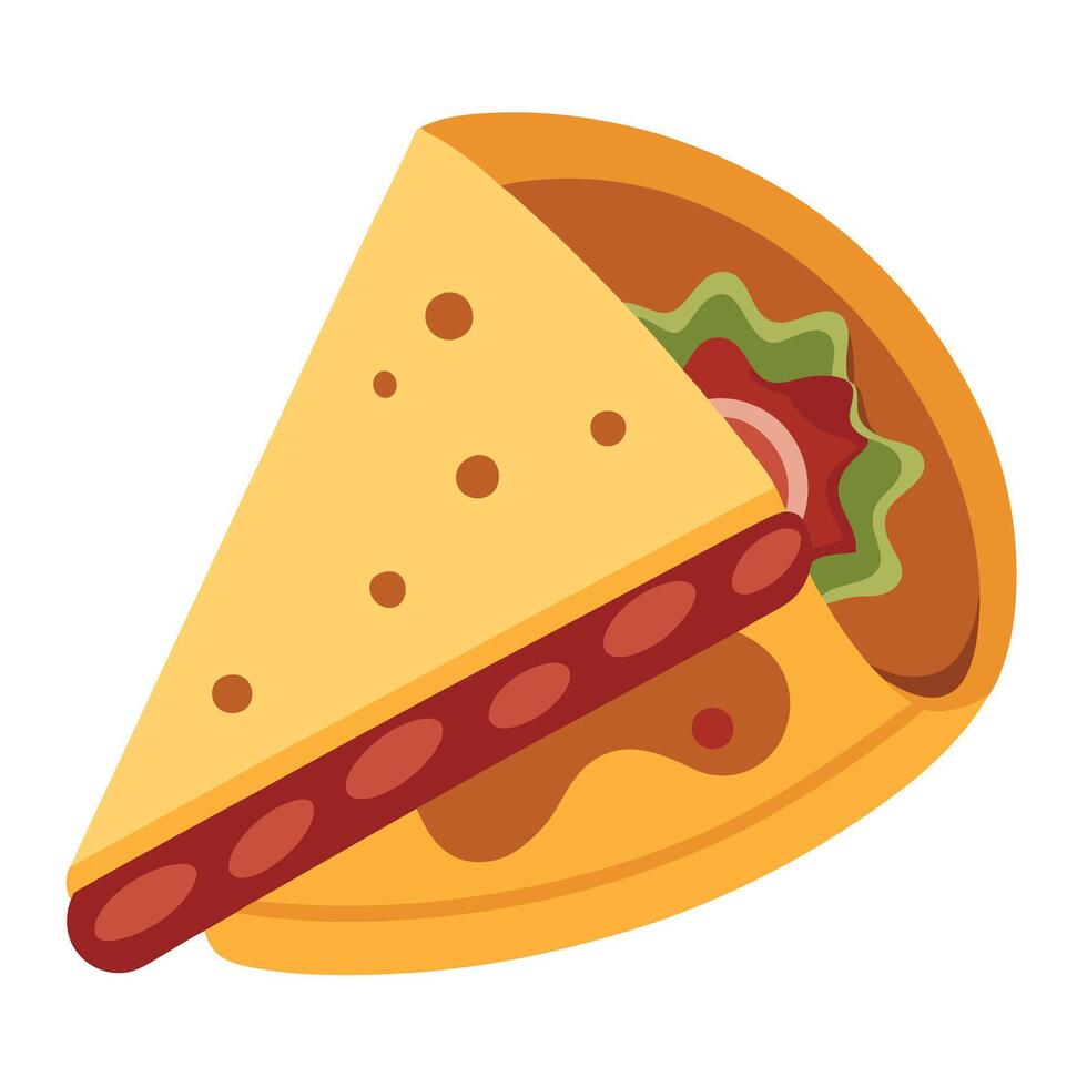 Cheesy Bacon Quesadilla with Golden Brown Tortilla on White Background vector