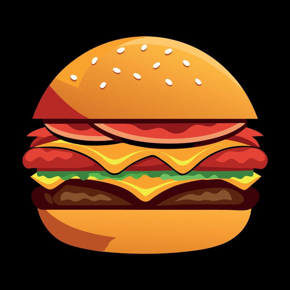 Delicious gourmet burger layered with crispy bacon and cheese on black background vector