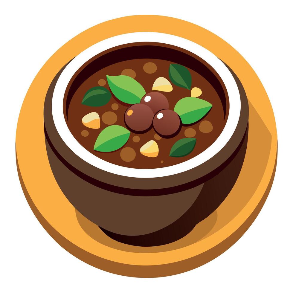 Brazilian feijoada in a ceramic bowl on a rustic wooden background vector