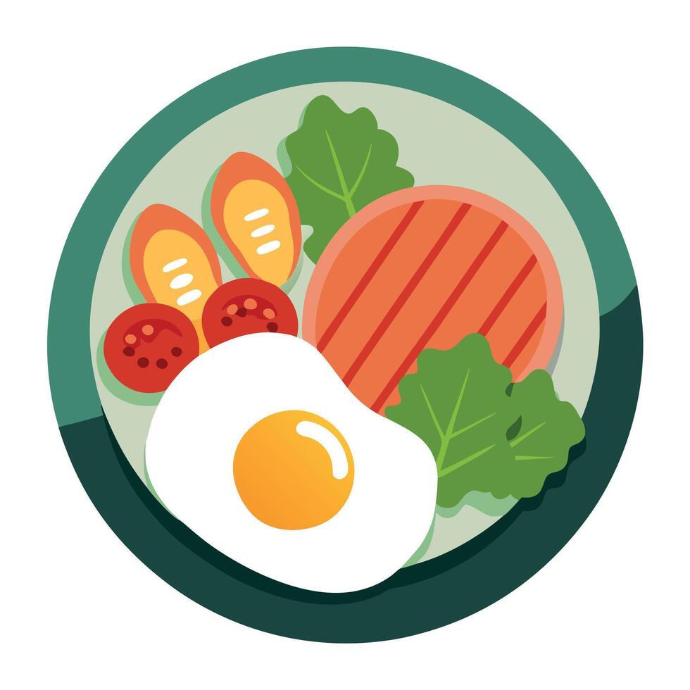 Concept art with copy space plate of egg grilled meat and vegetable vector