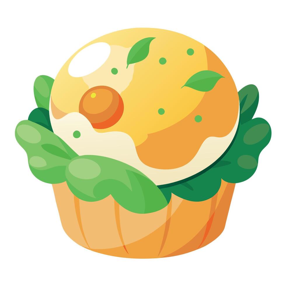 A tasty breakfast choice - an egg and vegetable muffin loaded with cheese and spinach vector