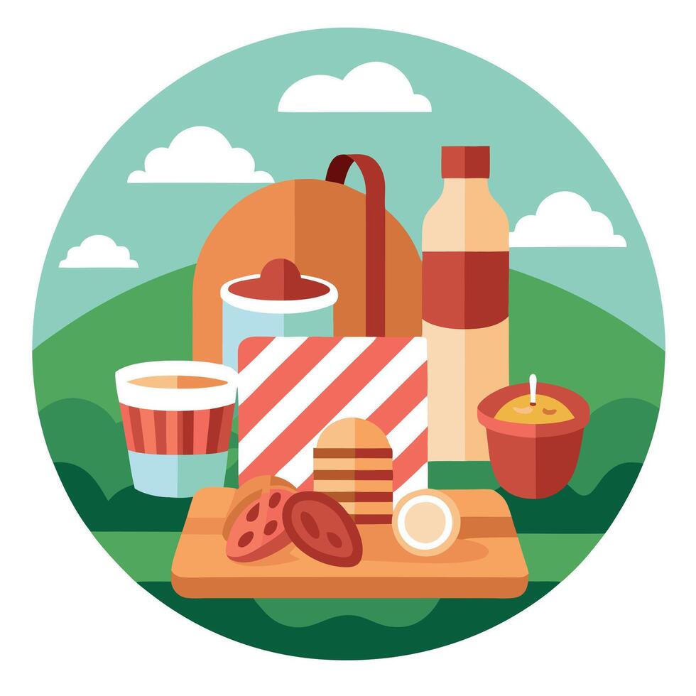 A rustic picnic featuring a variety of bacon wrapped treats vector