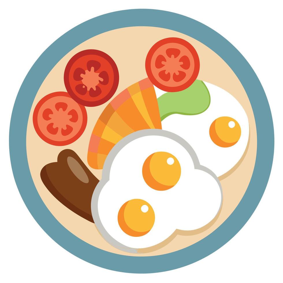 A plate of food with eggs. bacon. mushrooms and tomatoes vector