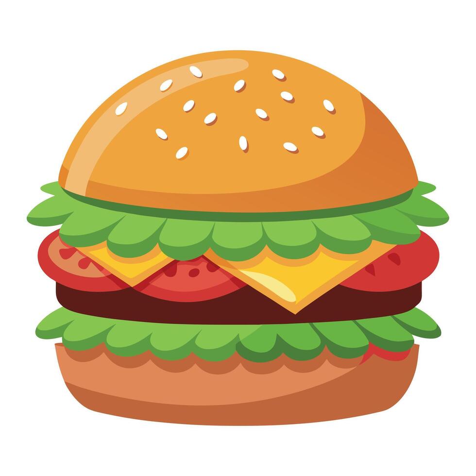 Burger with beef cutlets. tomatoes. cheese. lettuce and onions vector