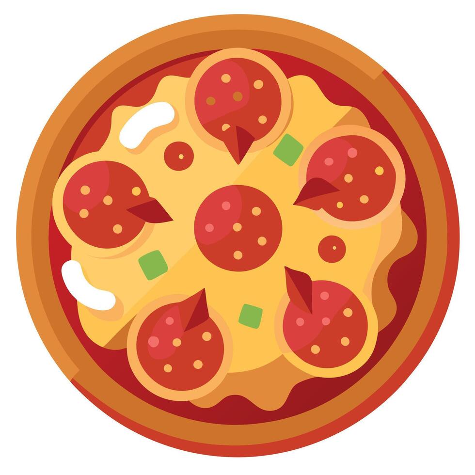 Close up of a delicious pizza with pepperoni and bacon. vector