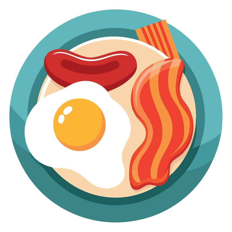A classic American breakfast of fried egg. bacon. and ketchup. vector