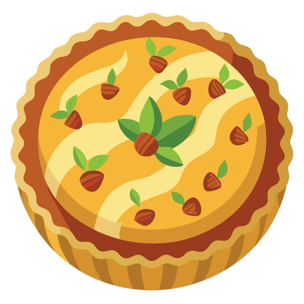 A golden-brown quiche with bacon. herbs. and a flaky crust vector