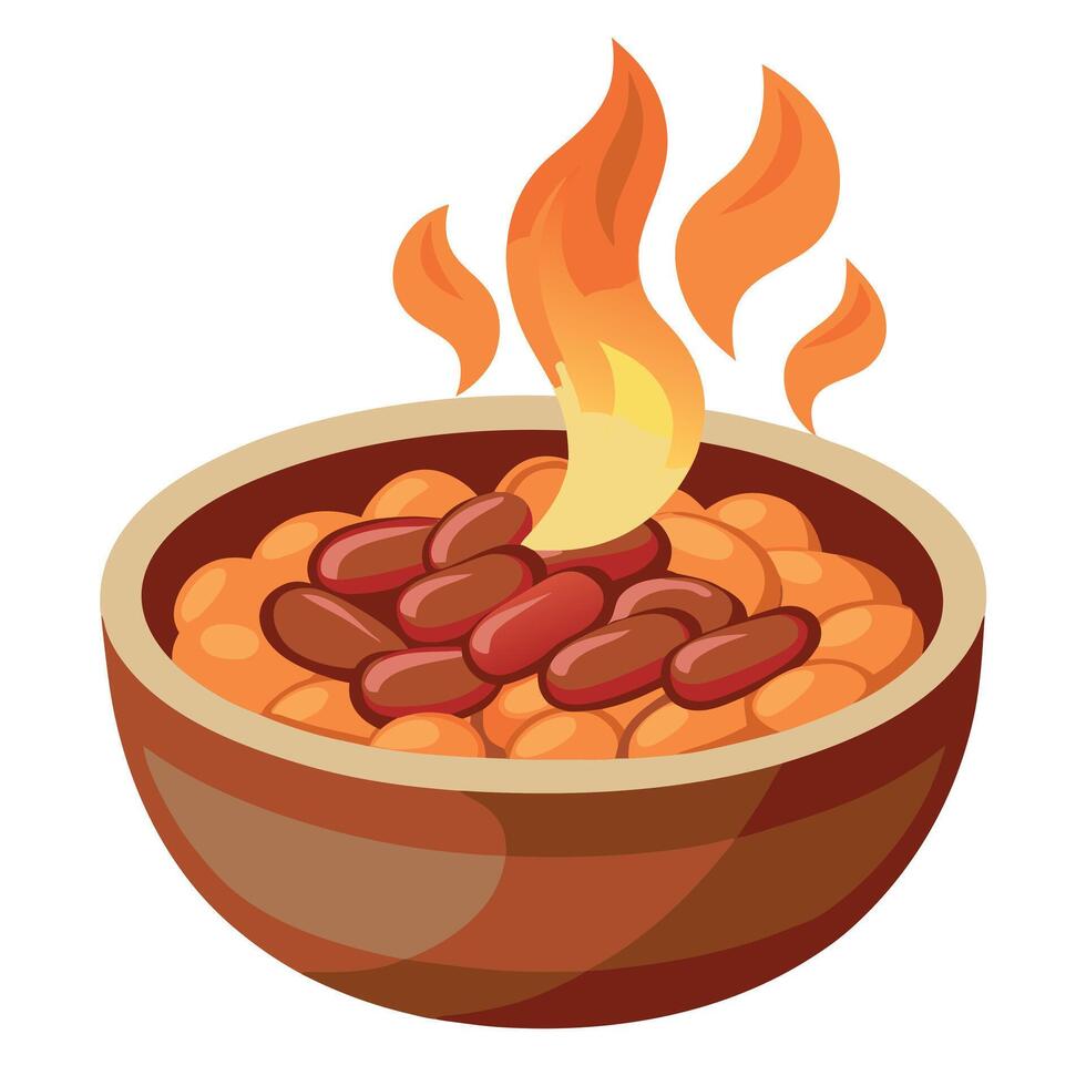Baked beans with chunks of smoky bacon. a classic comfort food vector