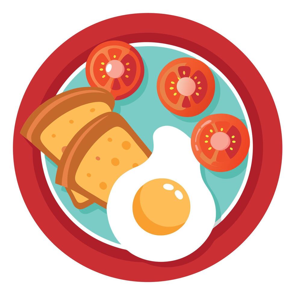 Hearty Breakfast with Fried Egg. Bacon. Toast and Tomatoes vector