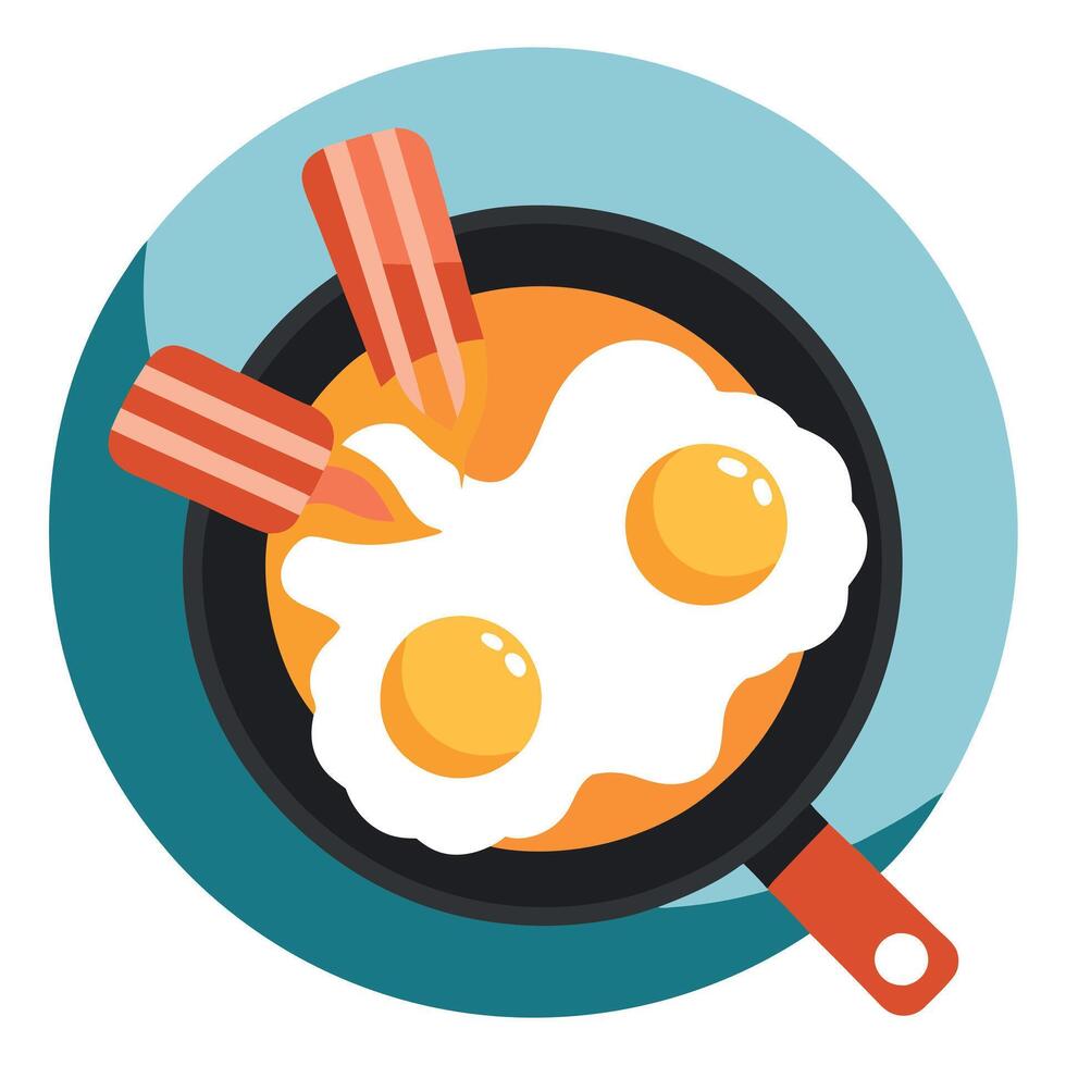 Cast Iron Pan Cooking Sunny Side Up Eggs and Bacon Outdoors vector