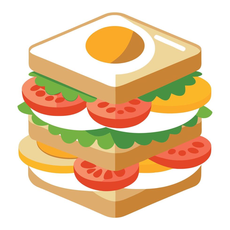 A sandwich with eggs and tomatoes stacked on top of each other vector