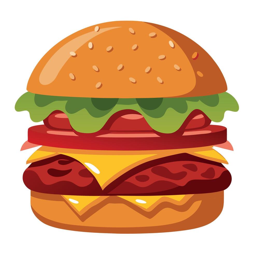 Homemade bacon cheeseburger with BBQ sauce and toppings vector