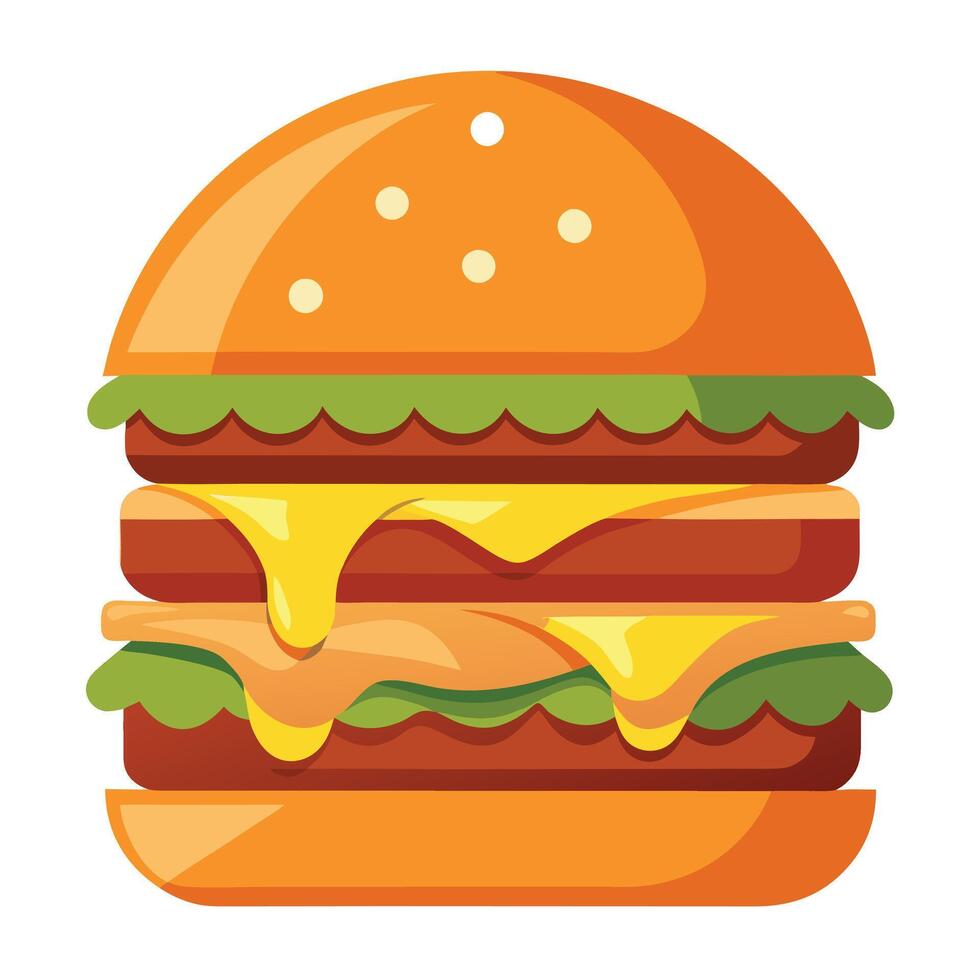 A juicy burger. piled high with layers of melted cheese. vector