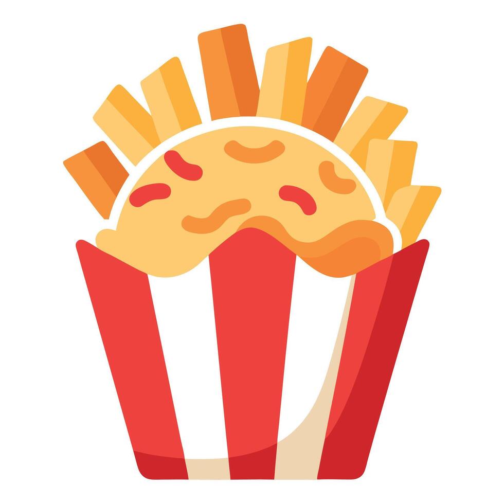 Crispy loaded french fries with cheese sauce and bacon vector